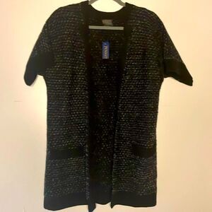 Pendleton- NWT 100% Wool Short Sleeve Open Front Long Line Cardigan Pockets- M